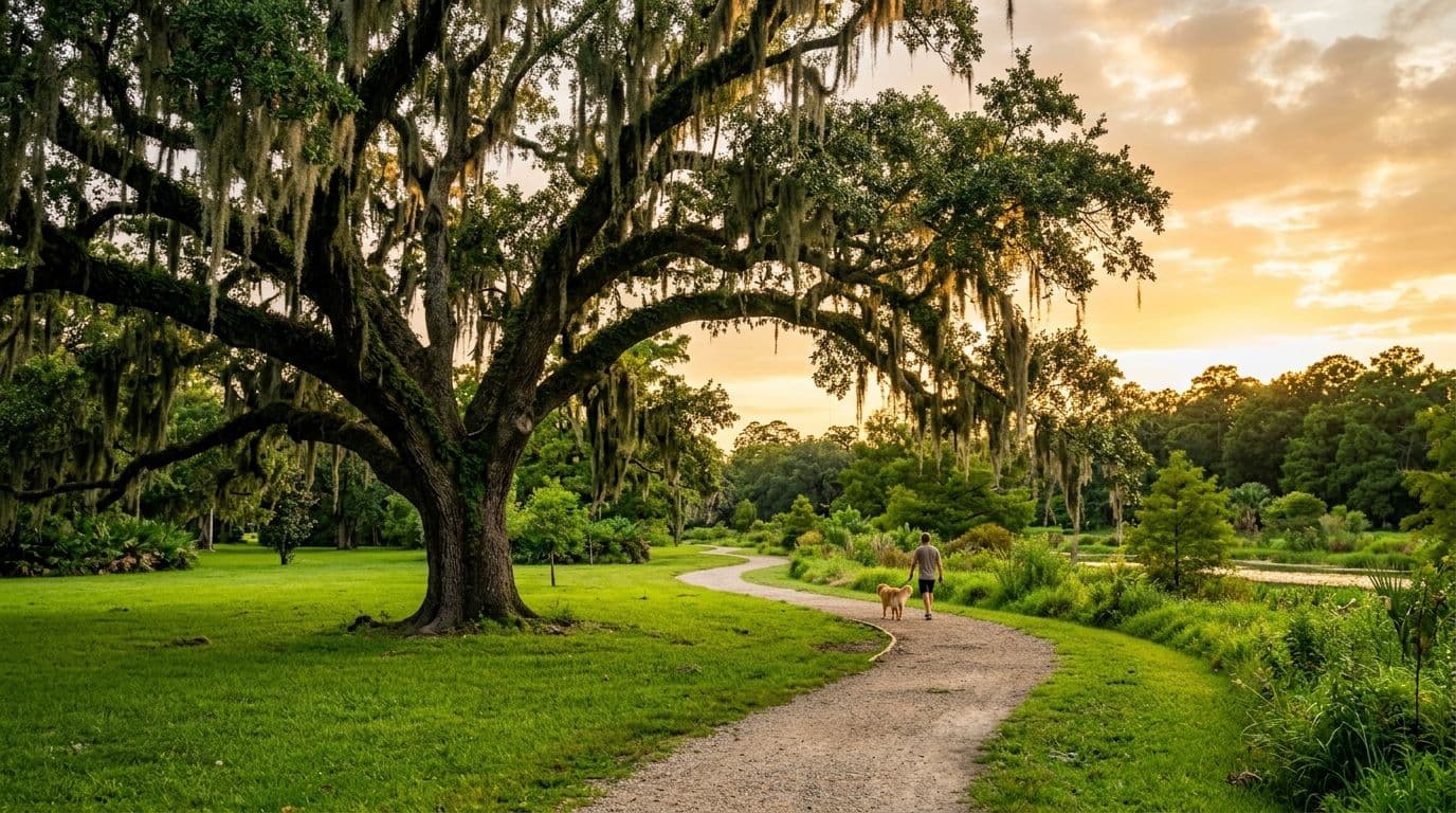 Beautiful moss-draped oak tree in Louisiana park